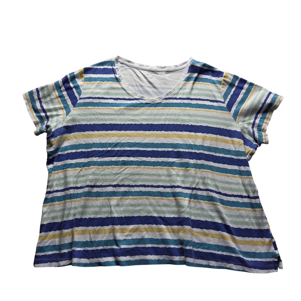 Kim Rogers Shirt Womens Plus 2X Multicolor V Neck Short Sleeve Stripe Top